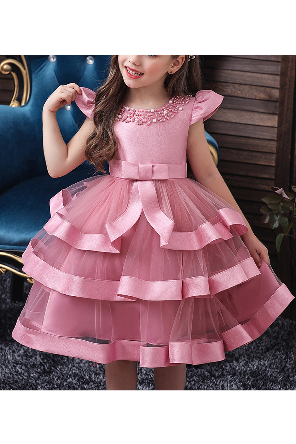 Kids Girls Tripple Layer Hem Dress