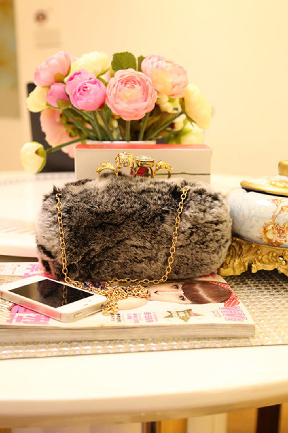 Women Soft Hairy Crossbody Evening Handbag
