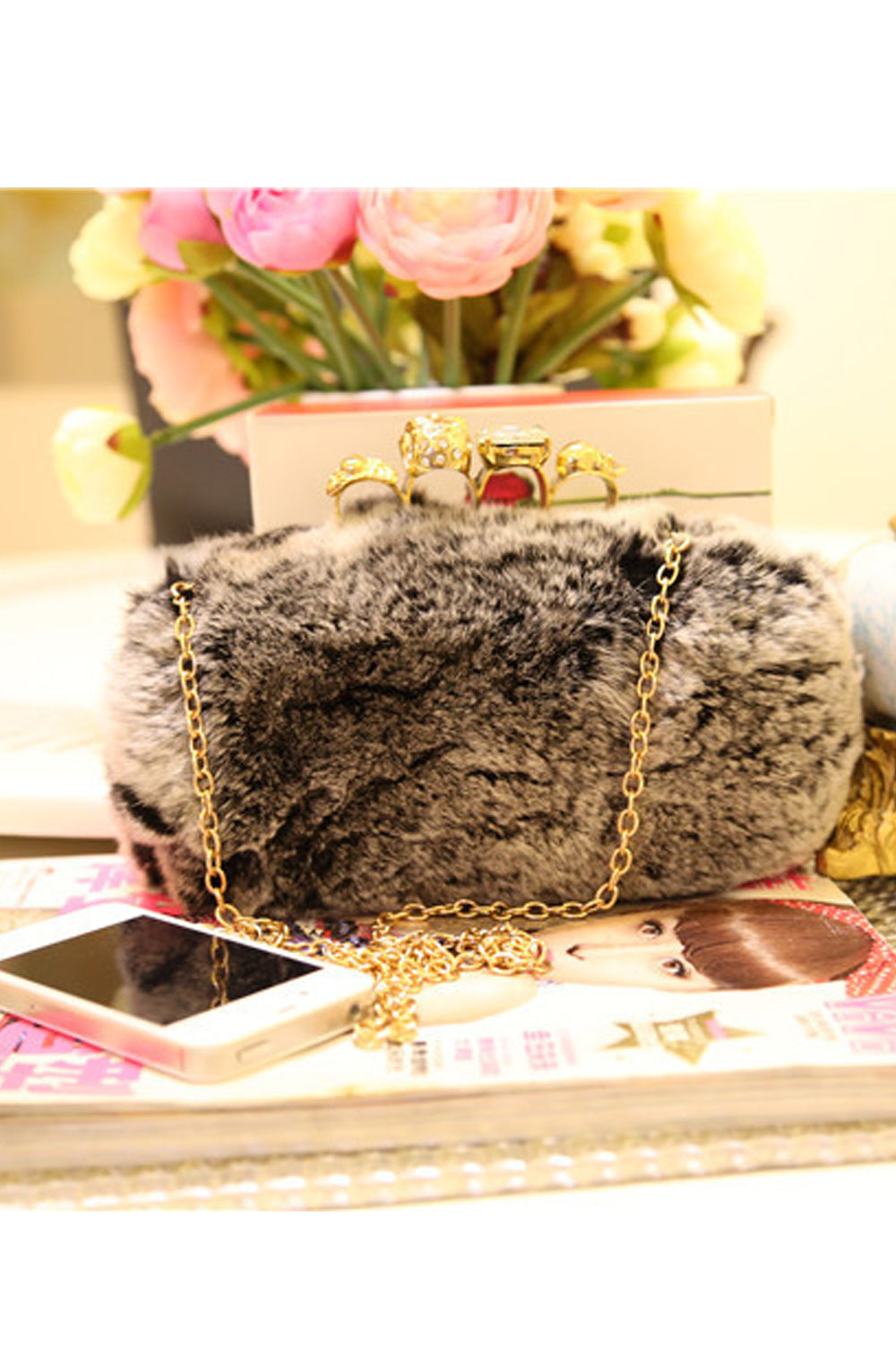 Women Soft Hairy Crossbody Evening Handbag