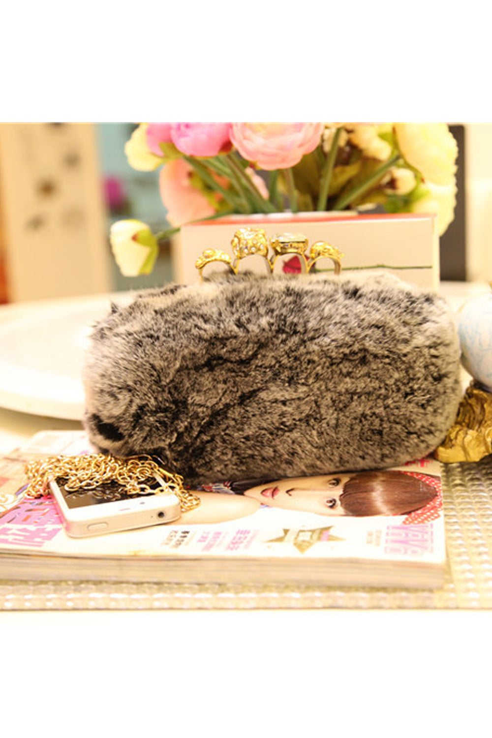 Women Soft Hairy Crossbody Evening Handbag