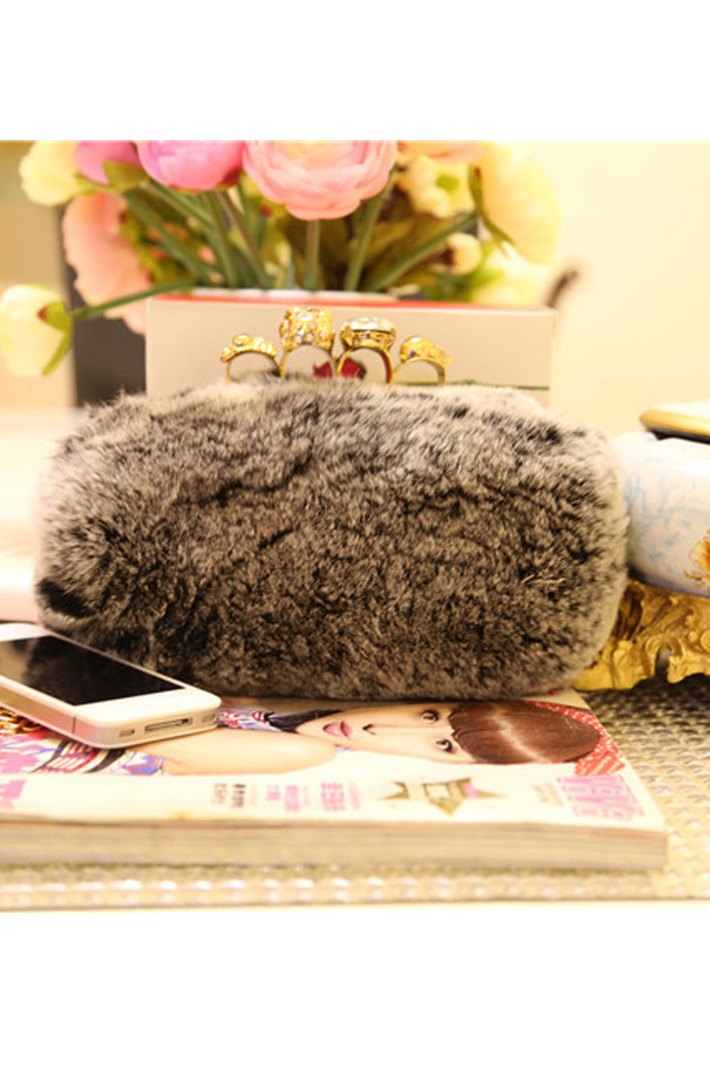 Women Soft Hairy Crossbody Evening Handbag