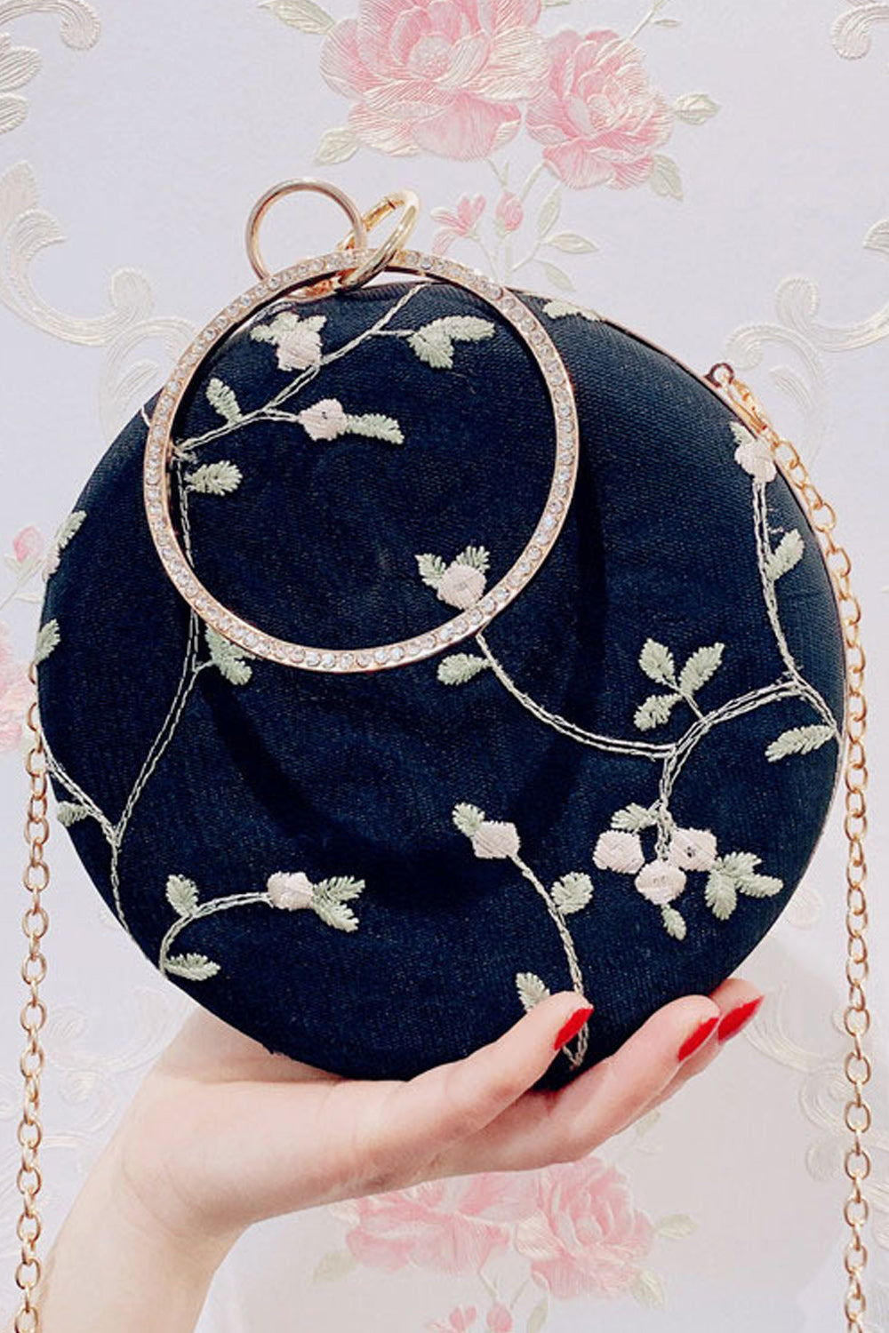 Women Fashion Printed Pattern Ring Clutch Bag