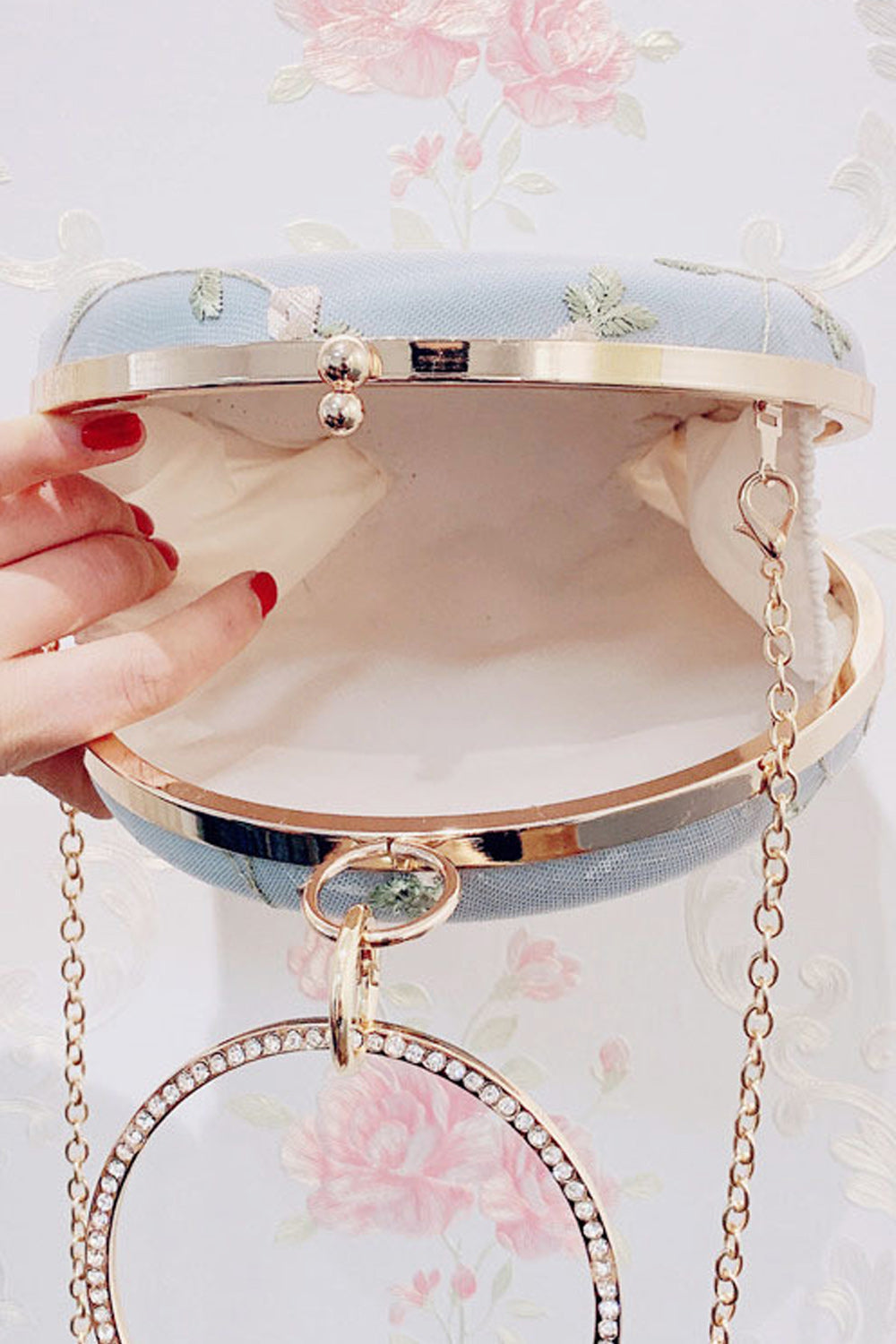 Women Fashion Printed Pattern Ring Clutch Bag