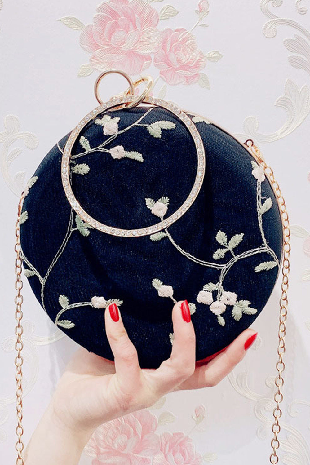 Women Fashion Printed Pattern Ring Clutch Bag
