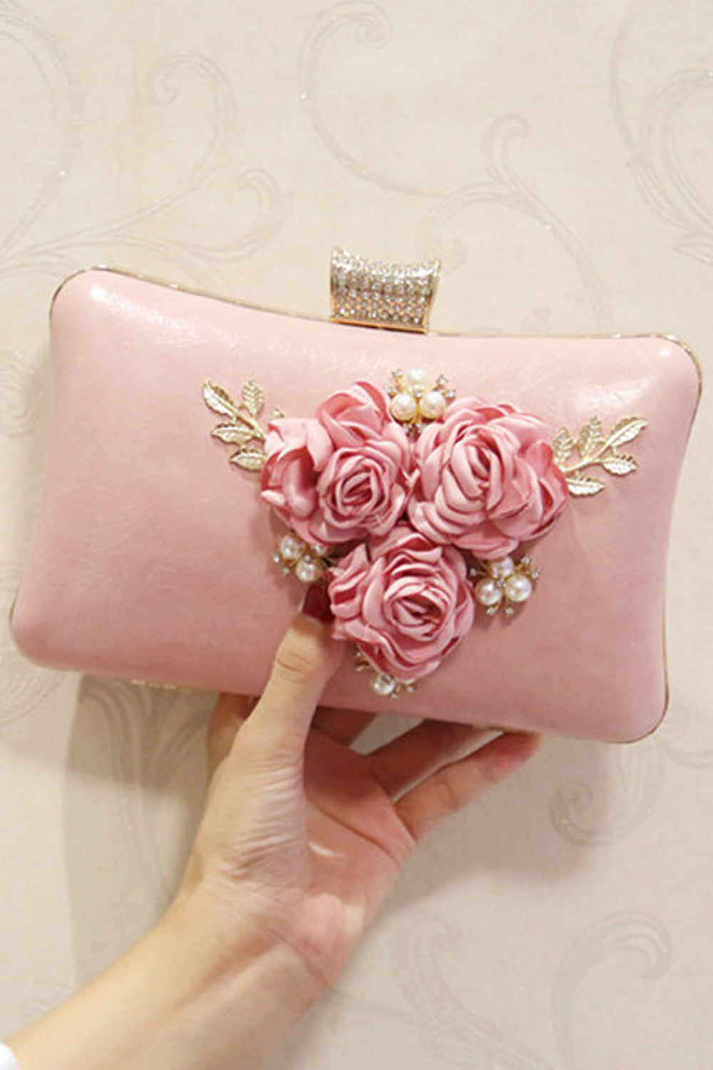 Women Flower Decorated Hook closure Clutch Bag