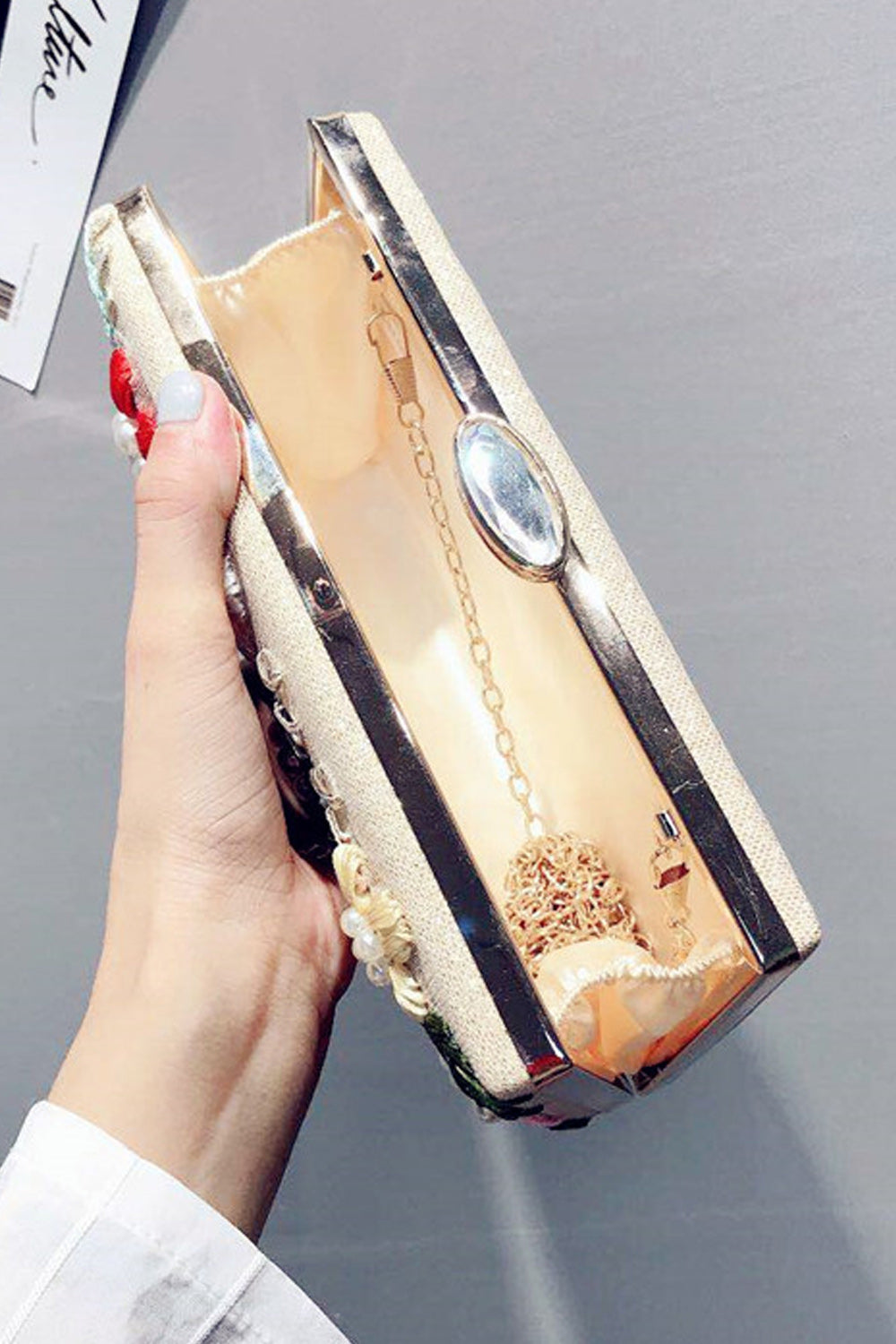 Women Flower Embroidered Small Square Clutch Bag