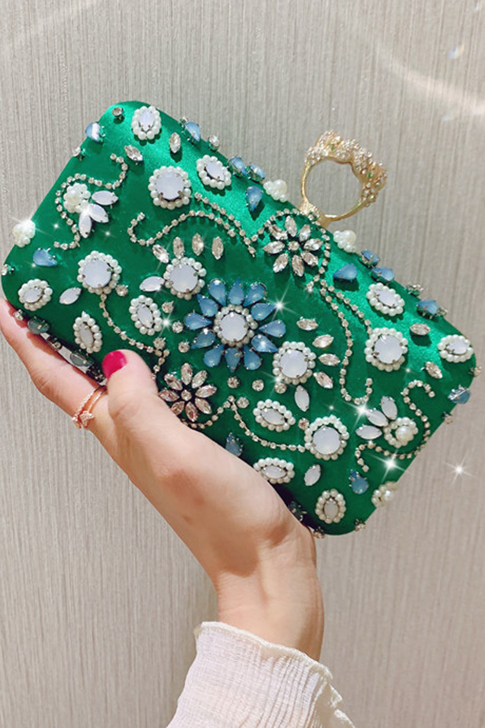 Women Beautiful Rhinesotne Decorated Ring Party Clutch Bag