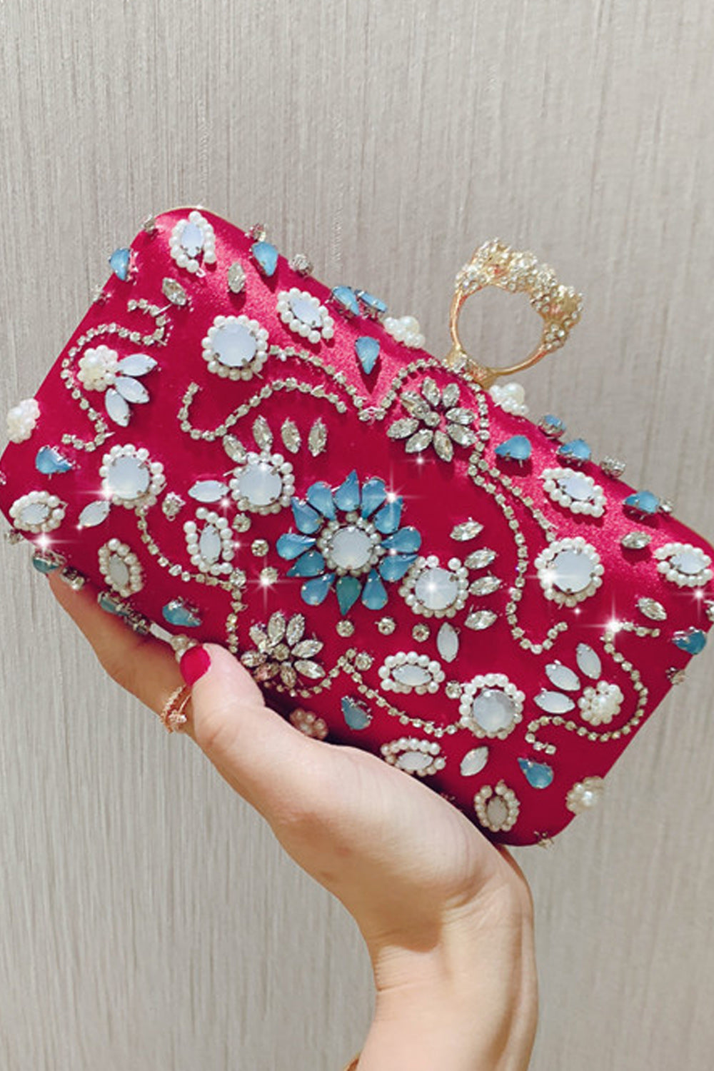 Women Beautiful Rhinesotne Decorated Ring Party Clutch Bag
