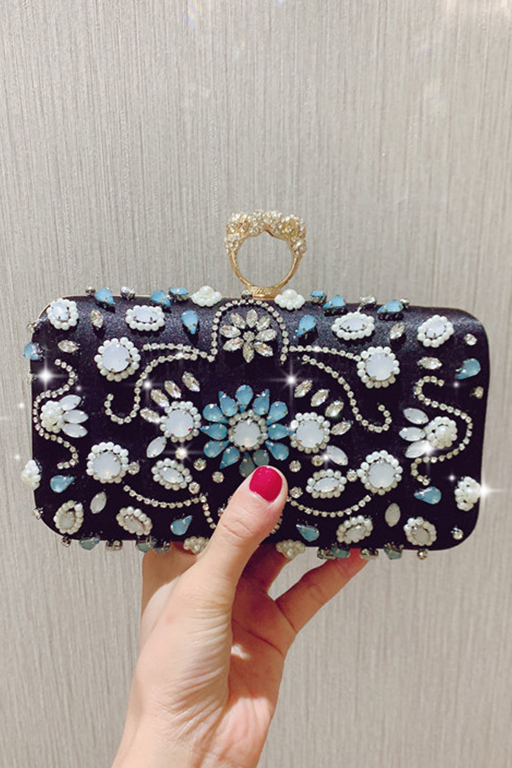 Women Beautiful Rhinesotne Decorated Ring Party Clutch Bag