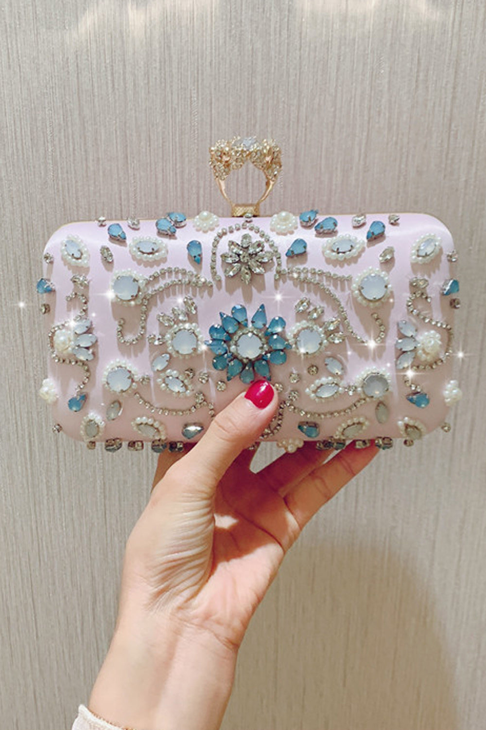 Women Beautiful Rhinesotne Decorated Ring Party Clutch Bag