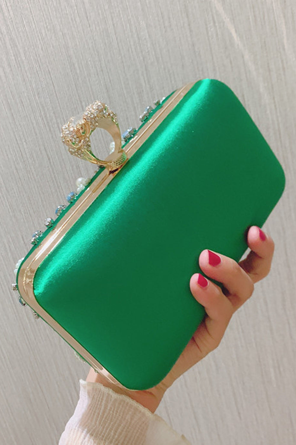 Women Beautiful Rhinesotne Decorated Ring Party Clutch Bag
