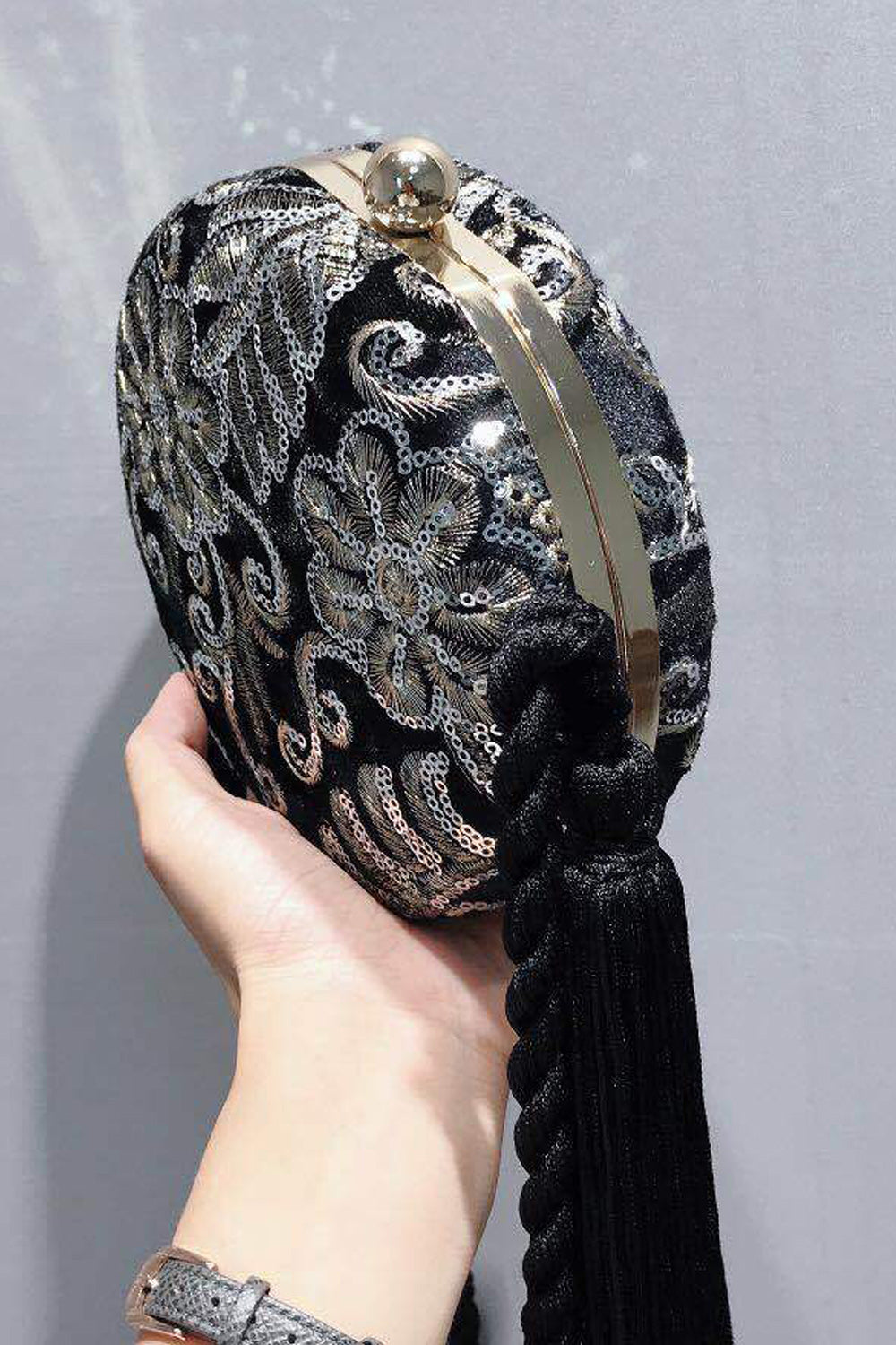 Women Sequins Decoration Rope Handle Clutch Bag