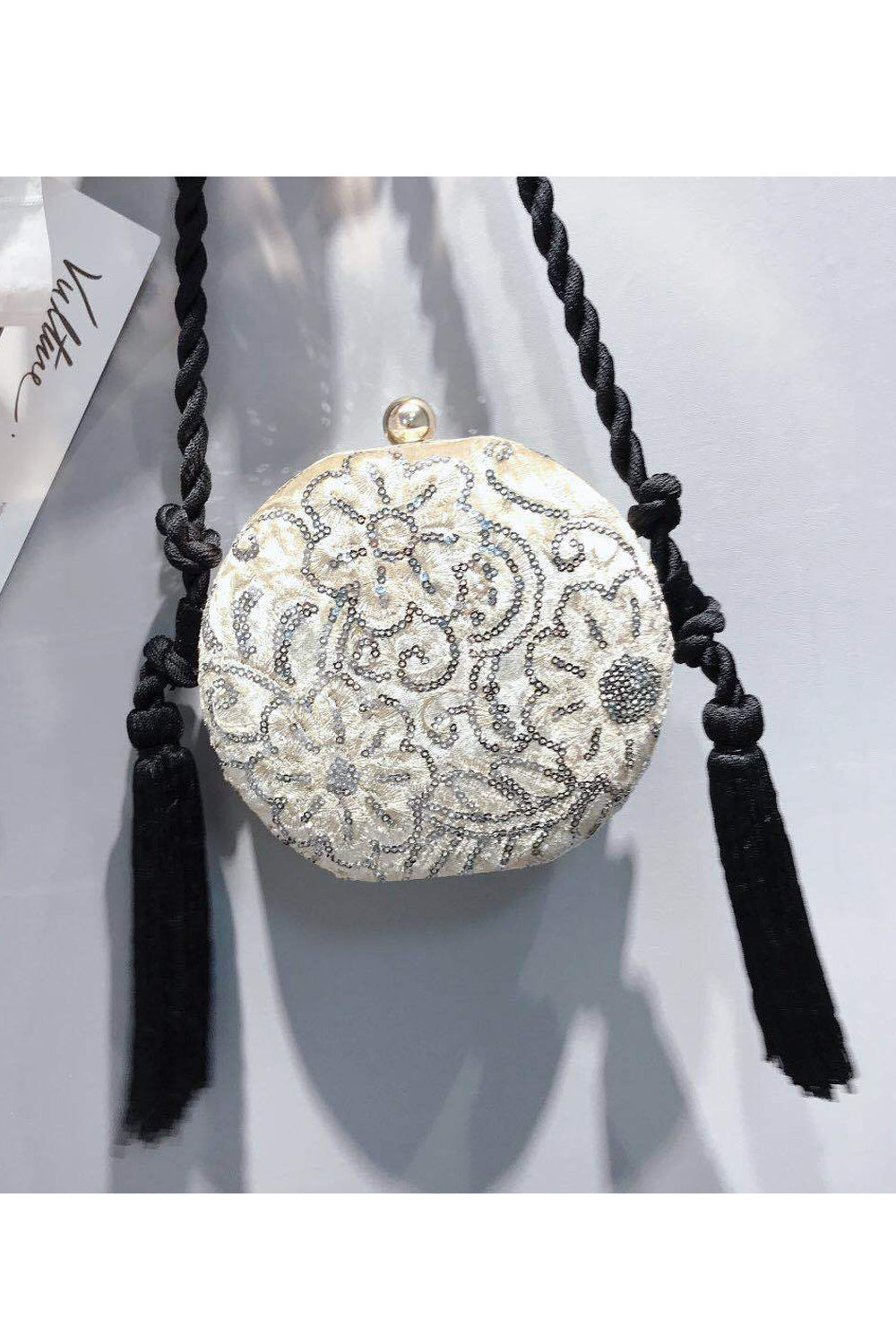 Women Sequins Decoration Rope Handle Clutch Bag