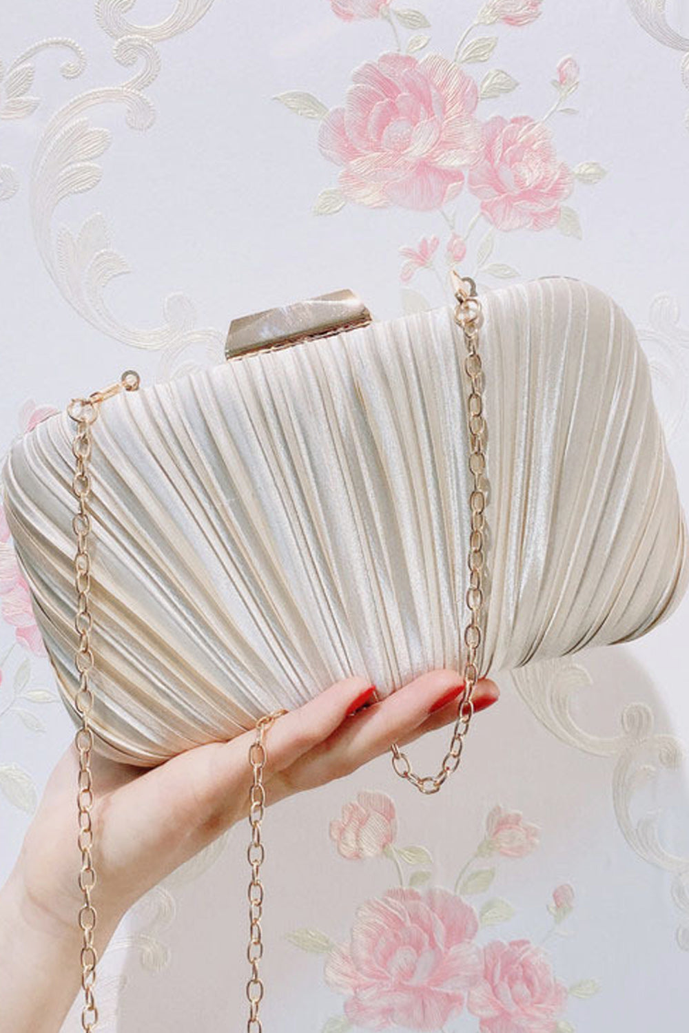 Women Fashion Pleated Pattern Party Clutch Bag