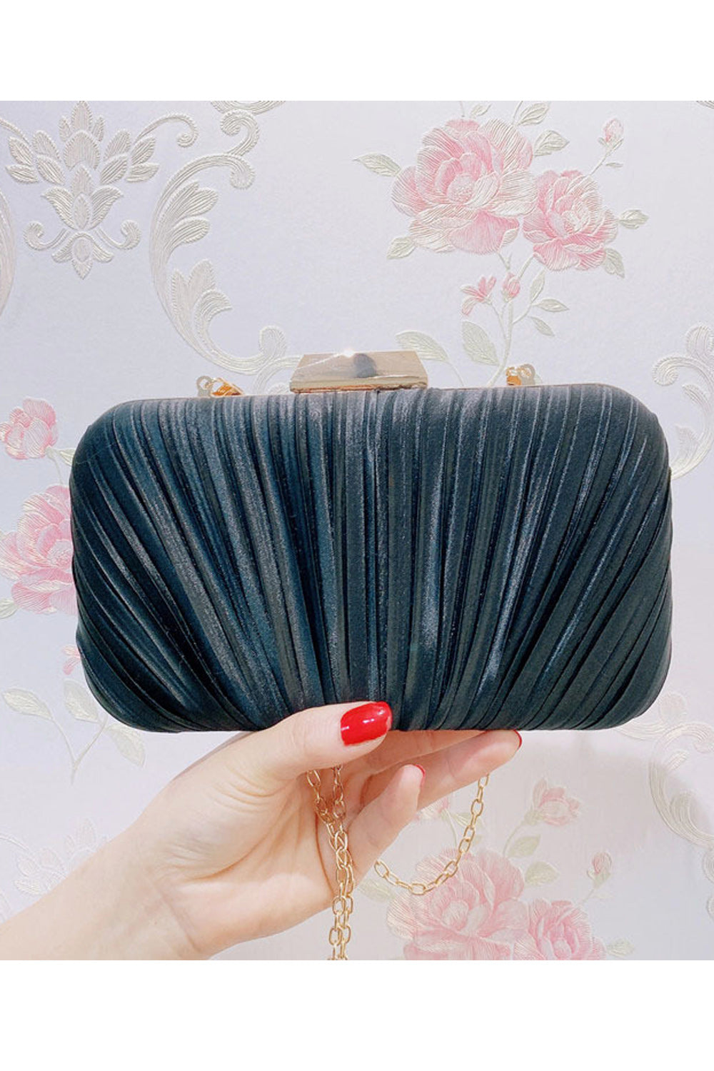 Women Fashion Pleated Pattern Party Clutch Bag