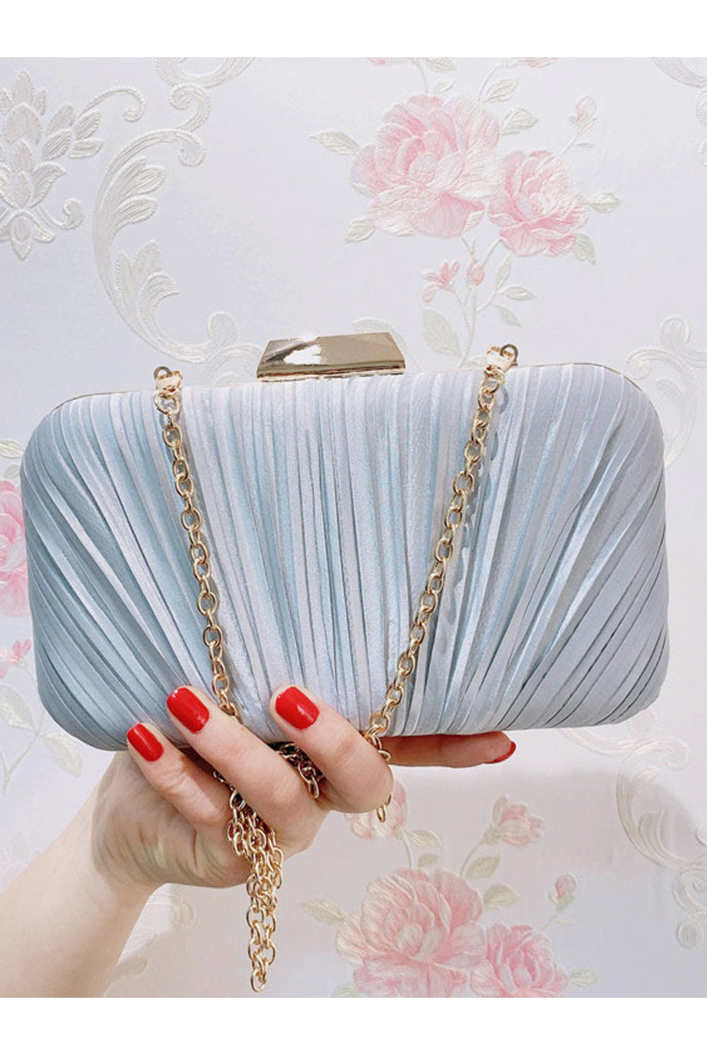 Women Fashion Pleated Pattern Party Clutch Bag