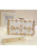 Women Leaf Pearls Decorated Chain Clutch Bag
