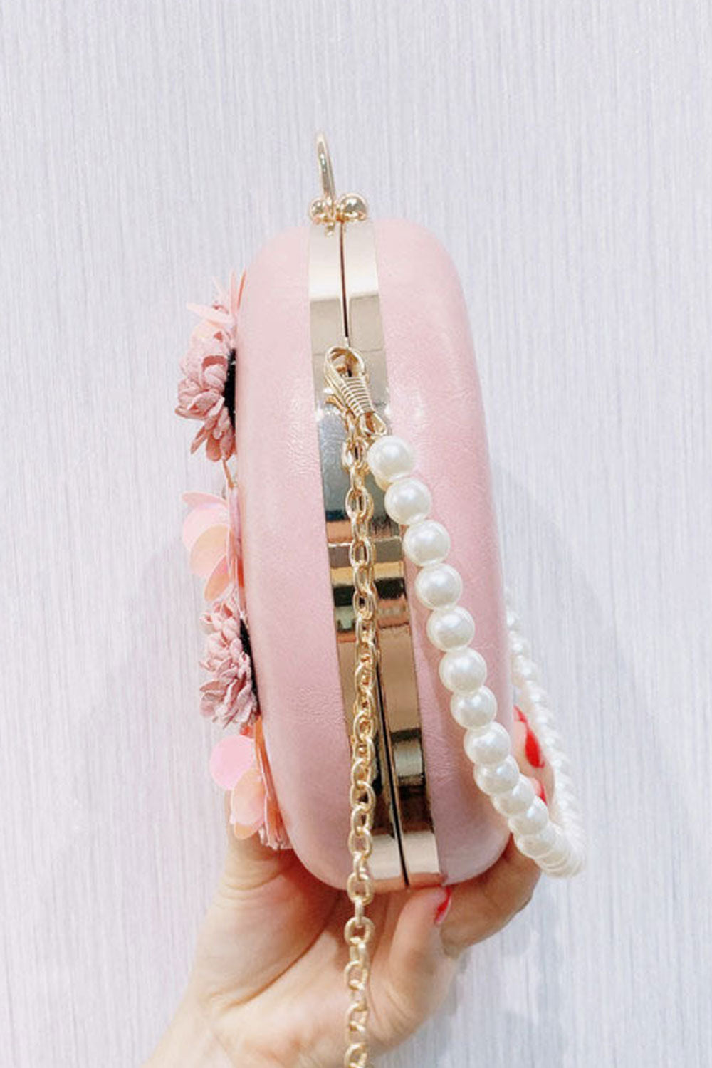 Women Fashion Flower Decorated Ring Holder Round Clutch Bag