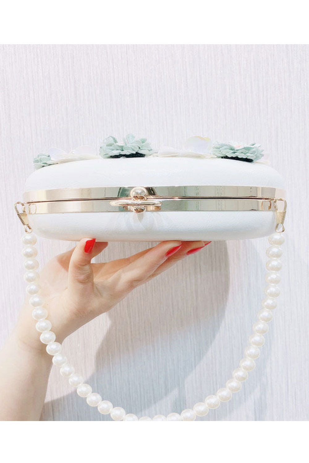 Women Fashion Flower Decorated Ring Holder Round Clutch Bag