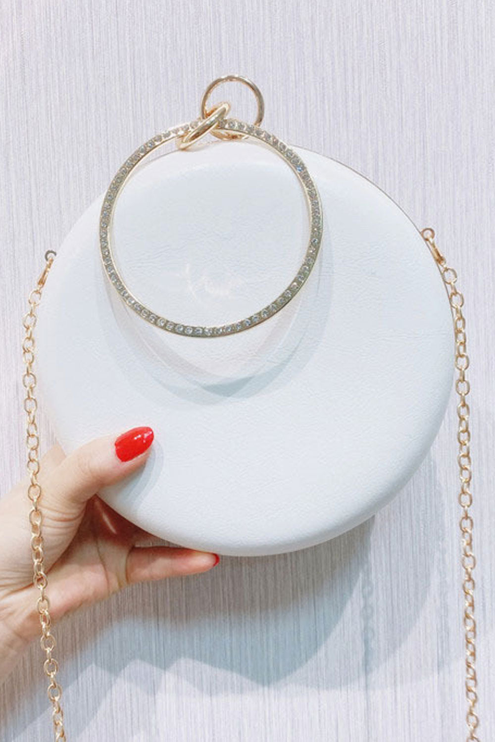 Women Fashion Flower Decorated Ring Holder Round Clutch Bag