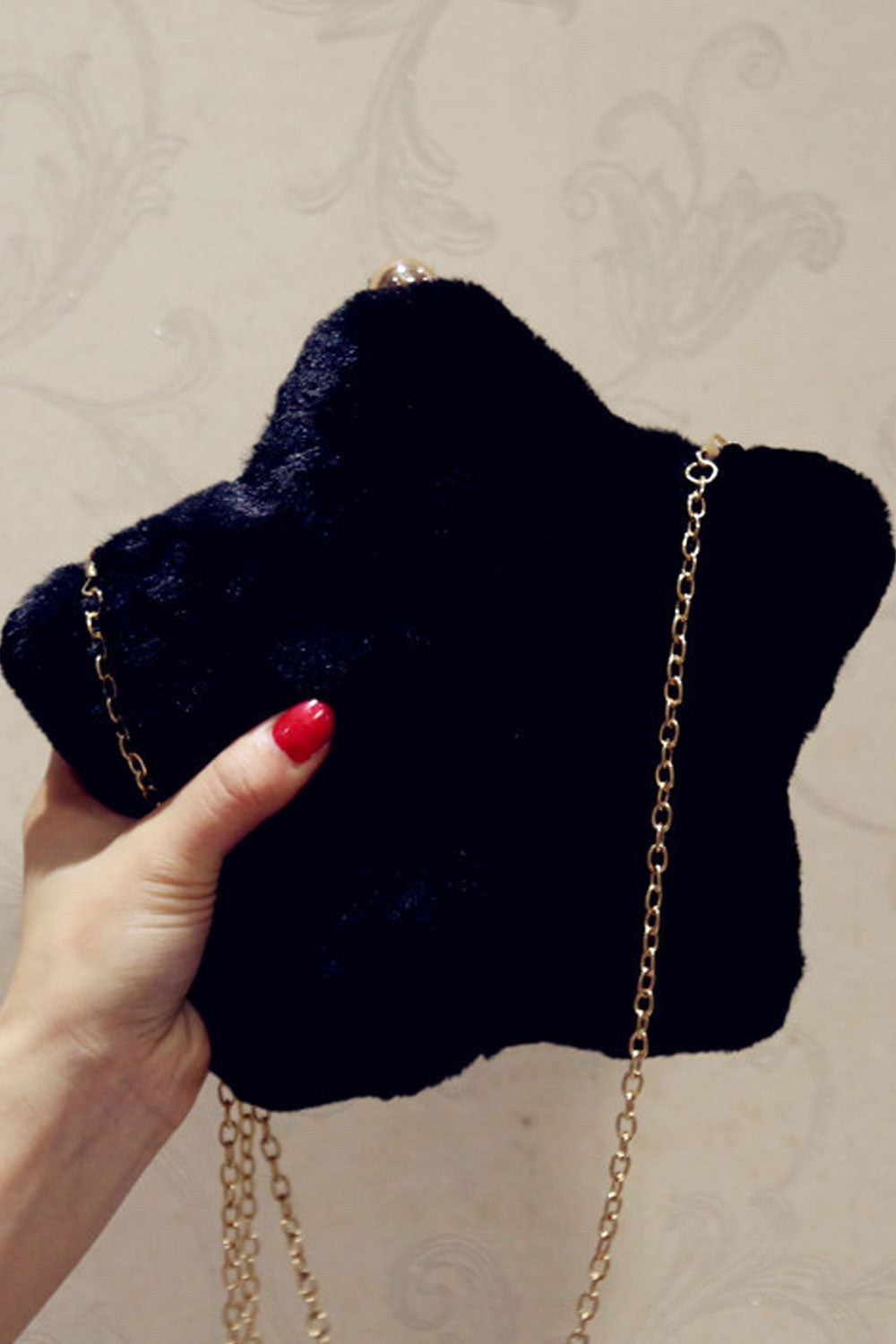 Women Fashion Soft Hairy Star Shape Clutch Bag