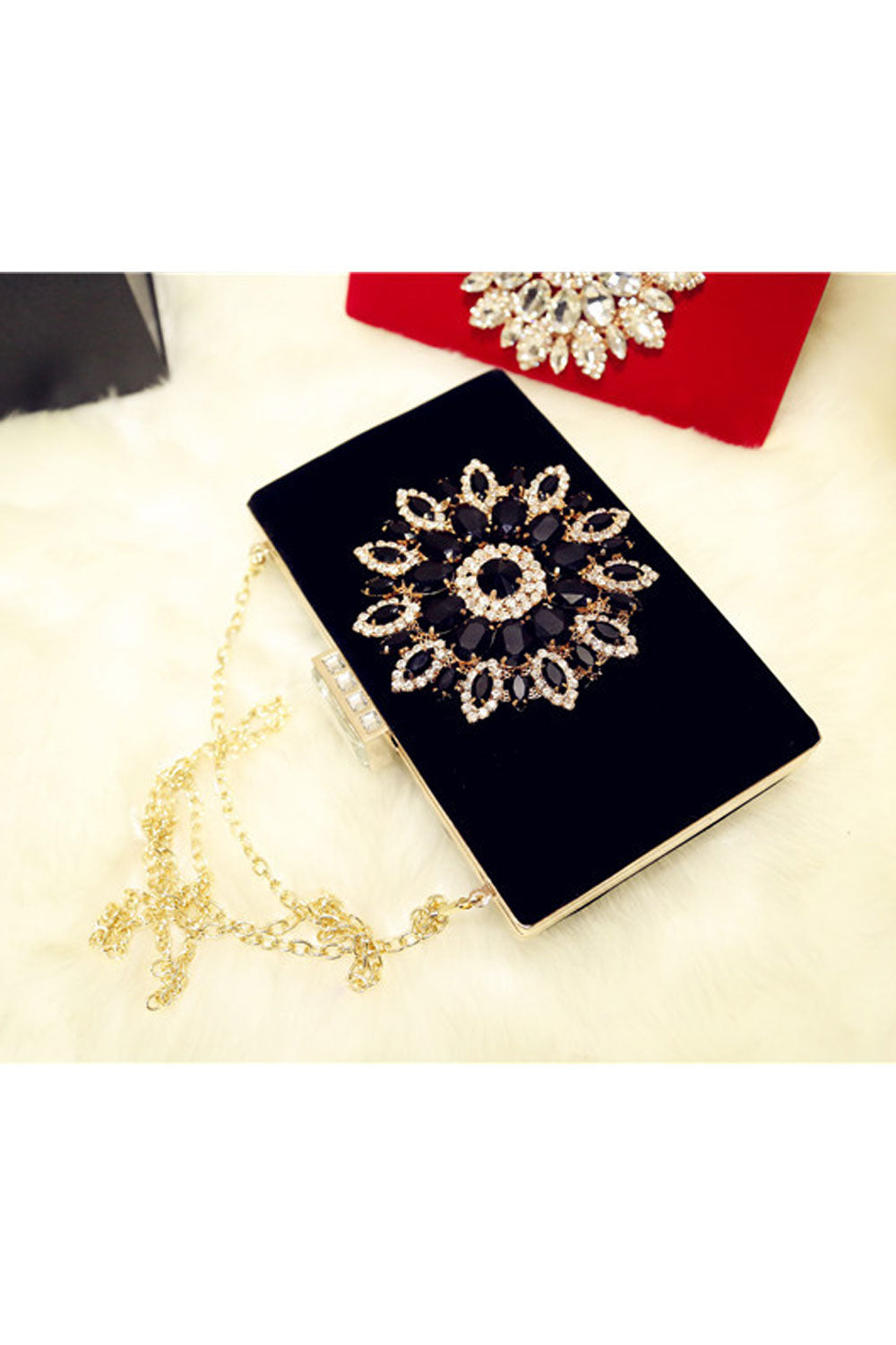 Women Rhinestone Decorated Evening Clutch Handbag