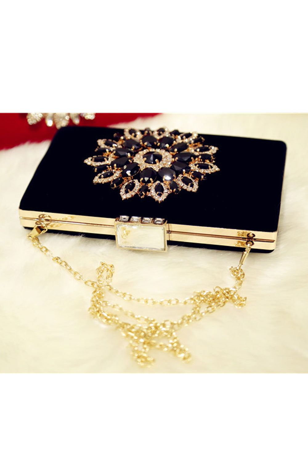 Women Rhinestone Decorated Evening Clutch Handbag