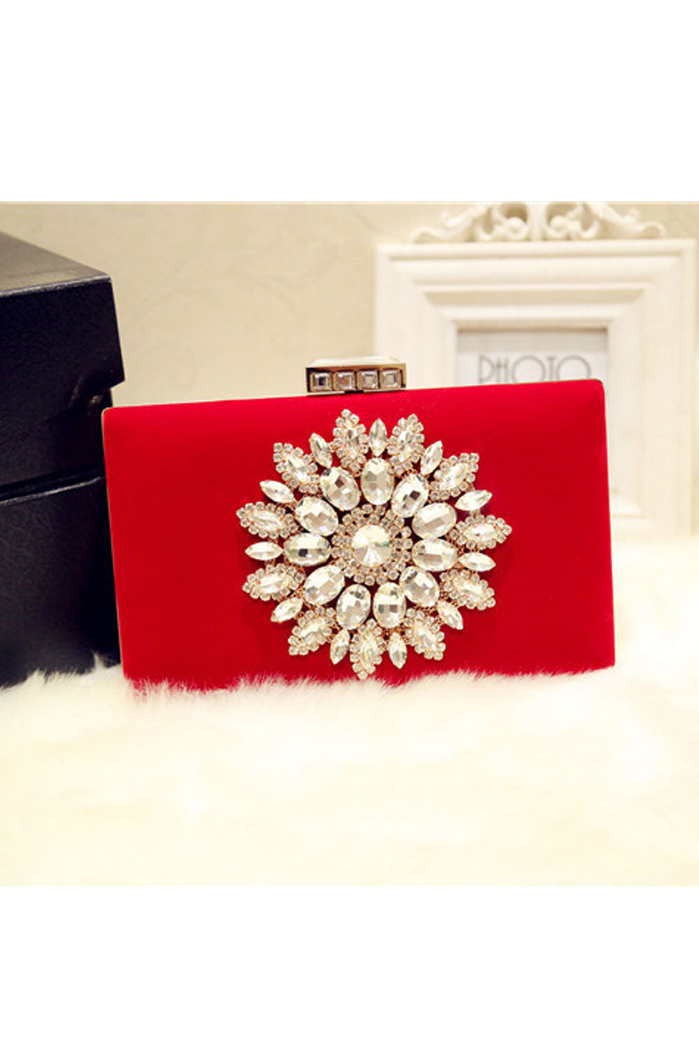 Women Rhinestone Decorated Evening Clutch Handbag