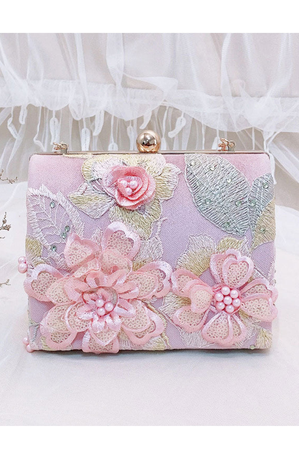 Women Flower Embroiderd Handle Party Clutch Bag