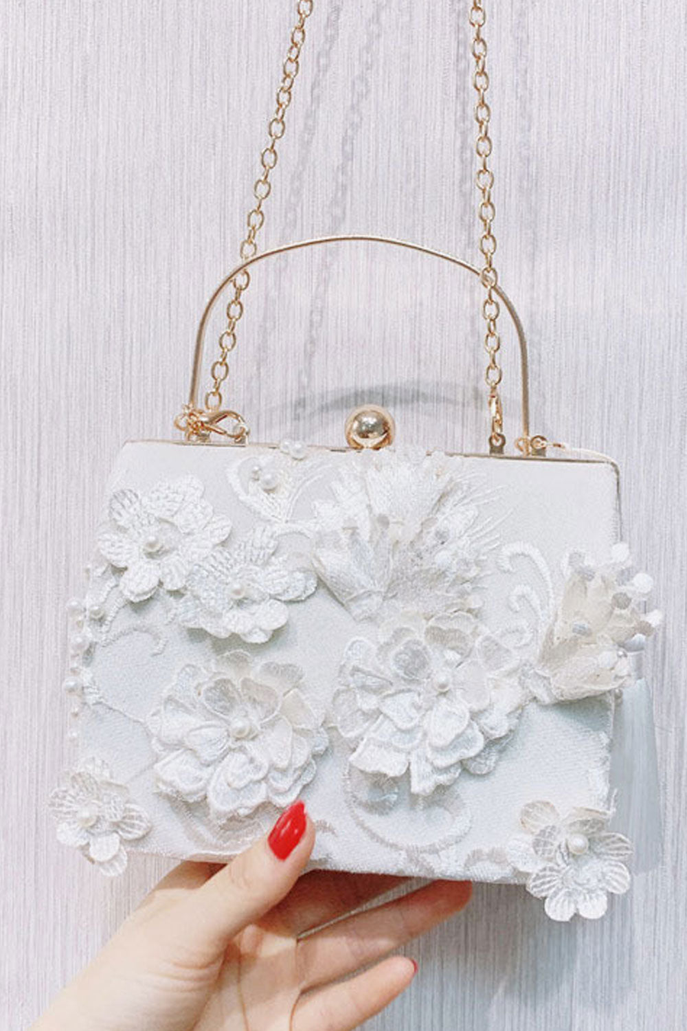 Women Flower Embroiderd Handle Party Clutch Bag