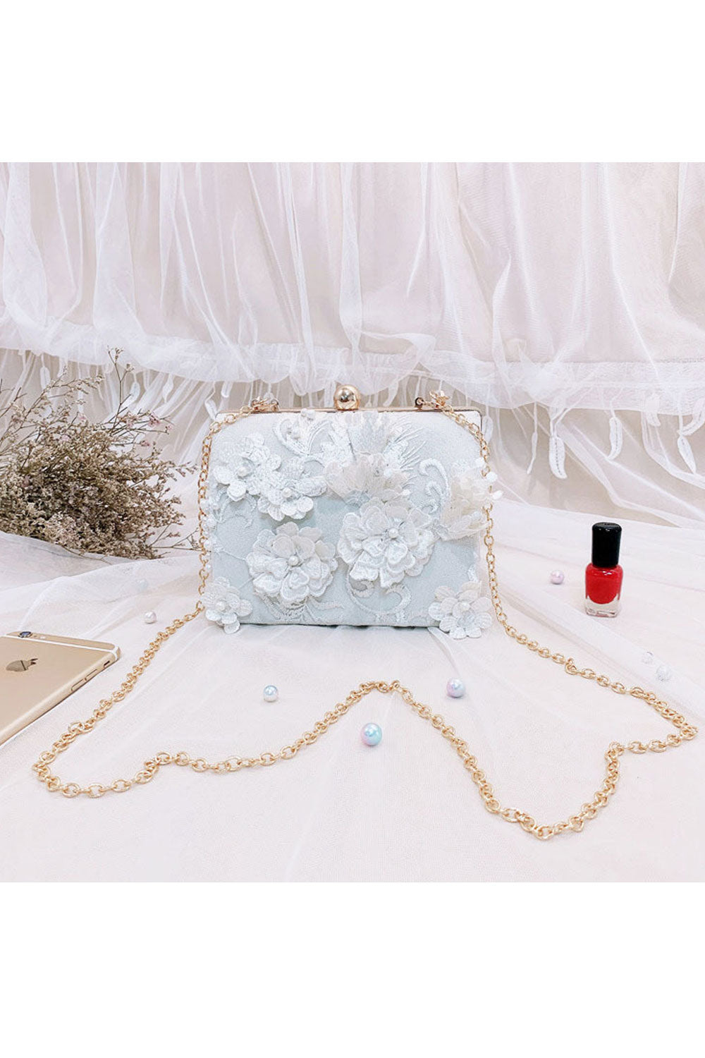 Women Flower Embroiderd Handle Party Clutch Bag