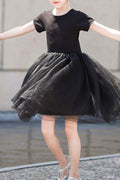 Kids Girls Short Solid Sleeves Dress