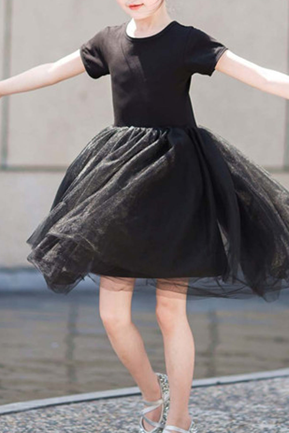 Kids Girls Short Solid Sleeves Dress