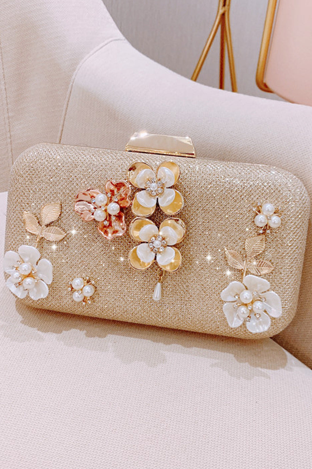 Women Fashion Shiny Base Pearl Decorated Evening Bag