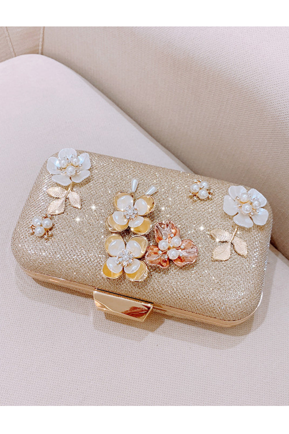Women Fashion Shiny Base Pearl Decorated Evening Bag