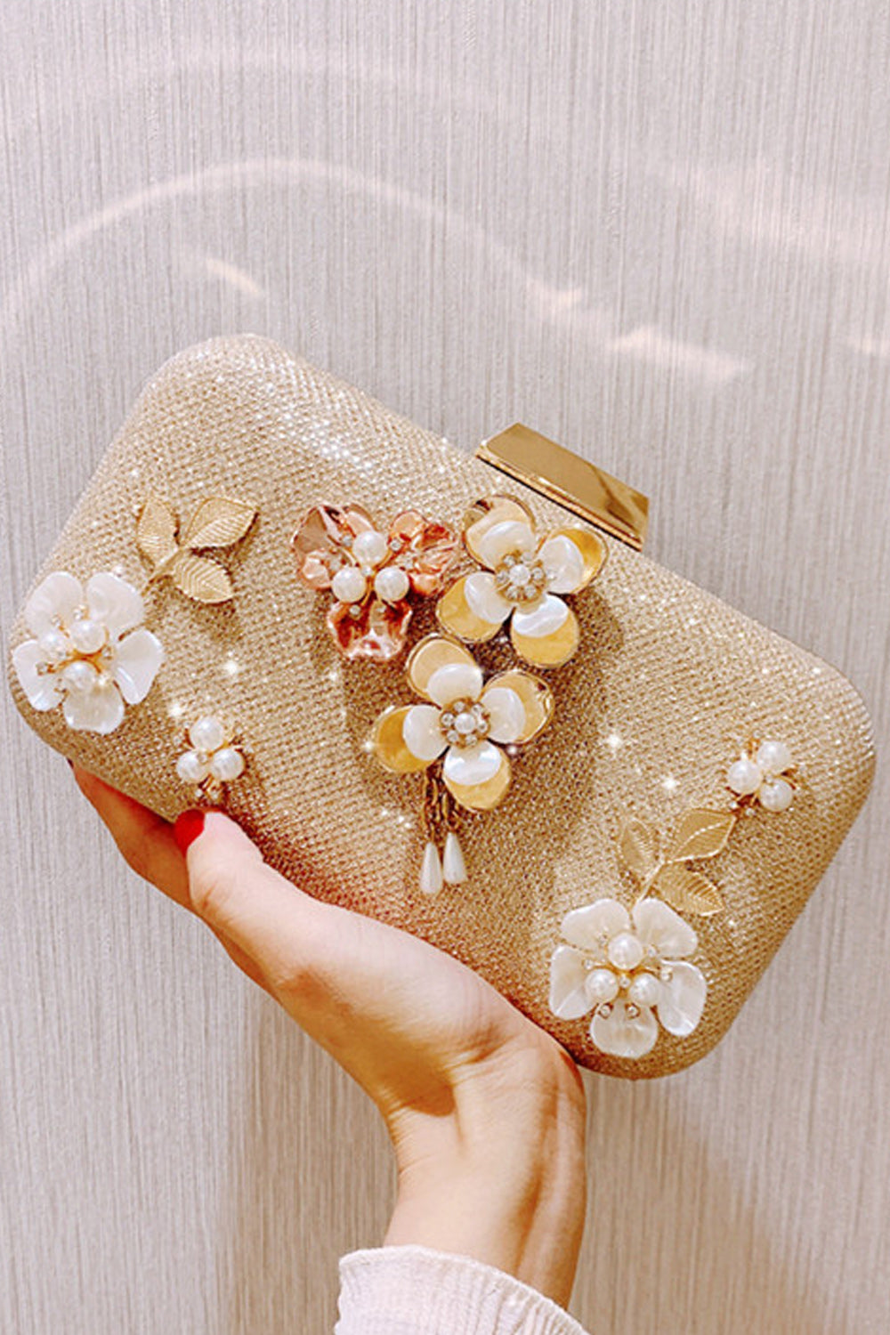 Women Fashion Shiny Base Pearl Decorated Evening Bag