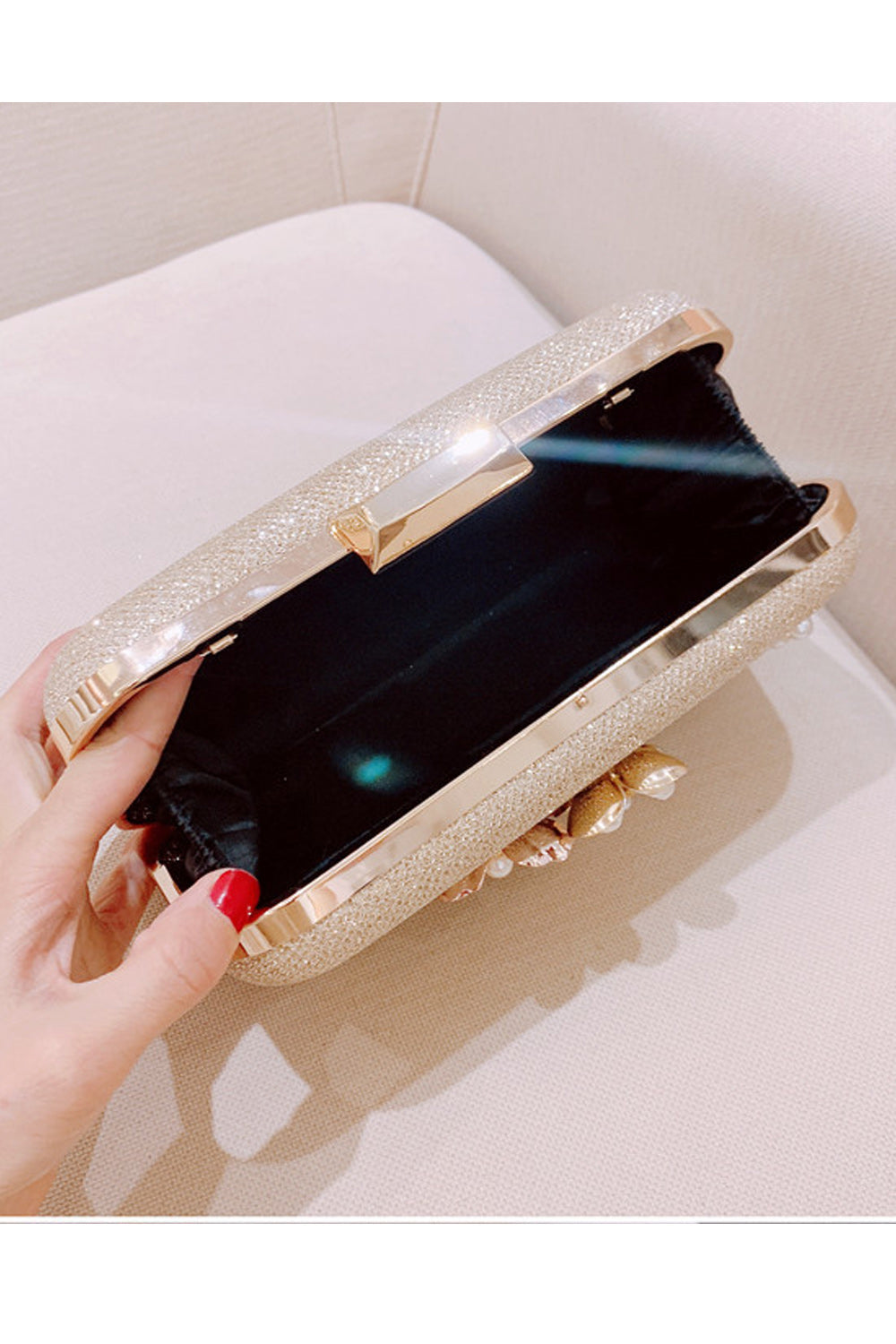 Women Fashion Shiny Base Pearl Decorated Evening Bag