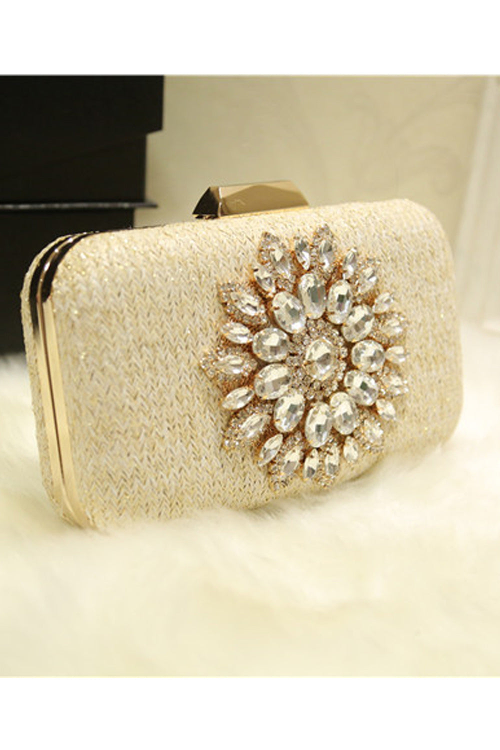 Women Rhinestone Decorated Hook Closure Evening Bag