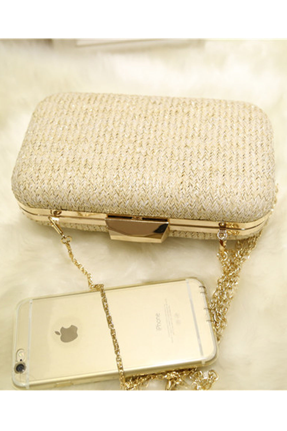 Women Rhinestone Decorated Hook Closure Evening Bag