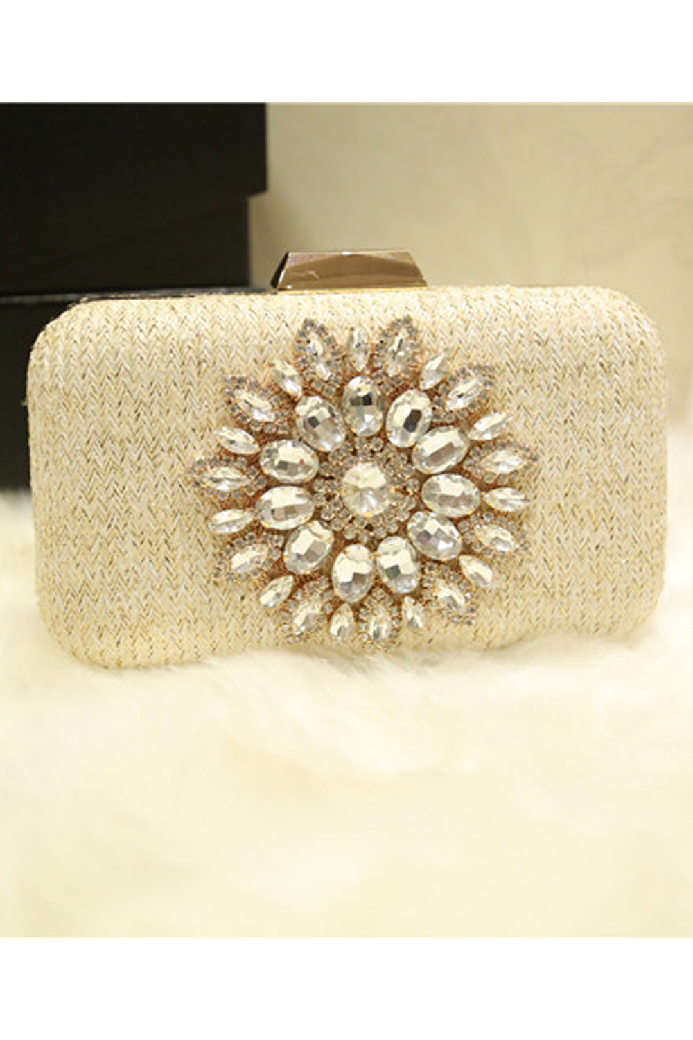 Women Rhinestone Decorated Hook Closure Evening Bag