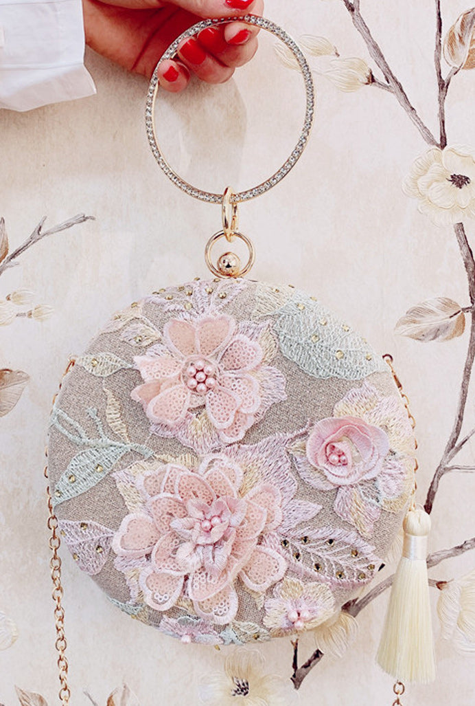 Women Flower Embroidered Hand Holder Clutch Bag