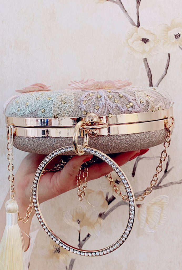 Women Flower Embroidered Hand Holder Clutch Bag