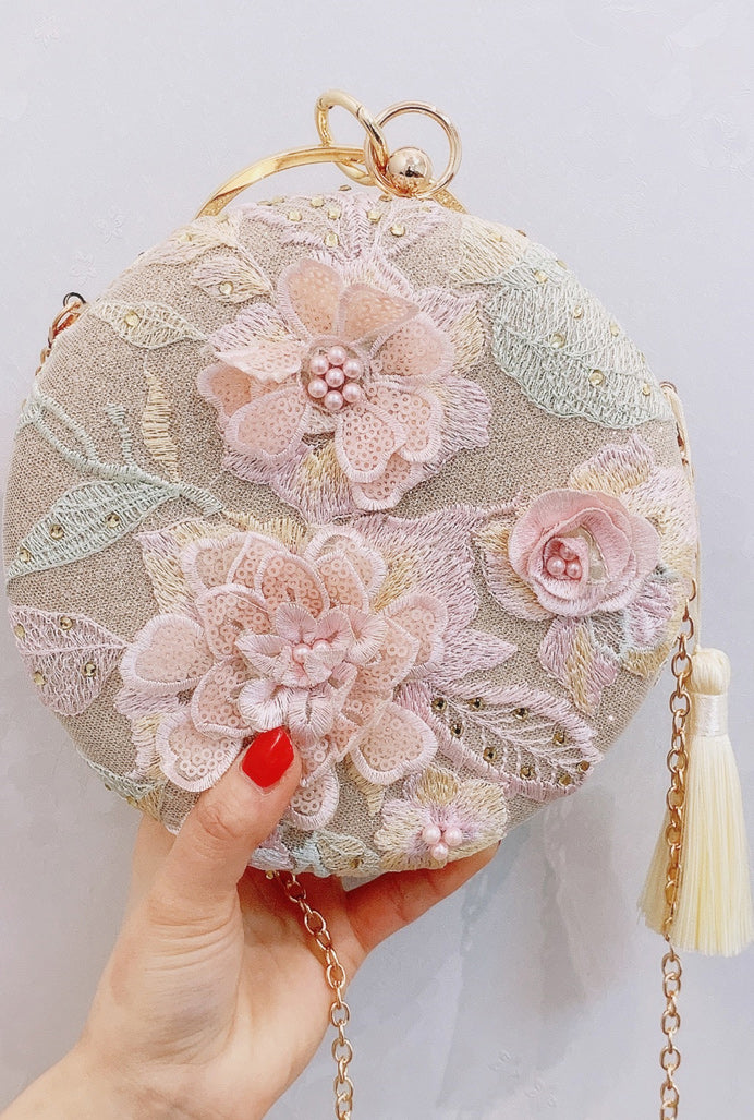 Women Flower Embroidered Hand Holder Clutch Bag