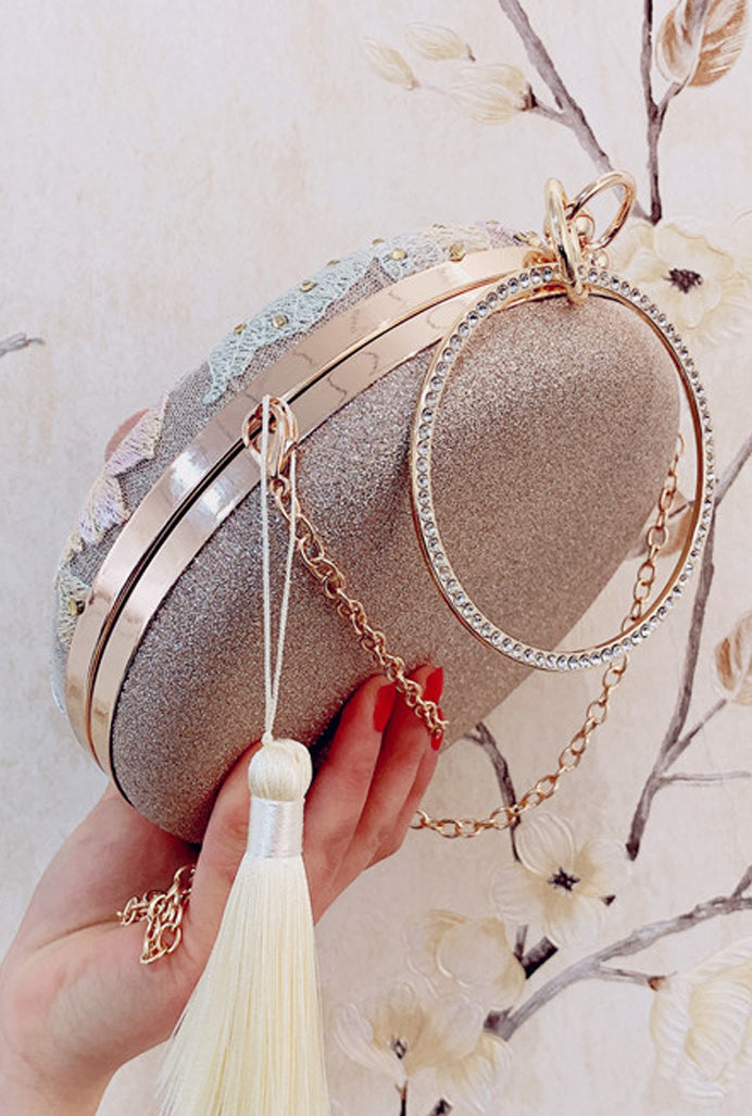 Women Flower Embroidered Hand Holder Clutch Bag