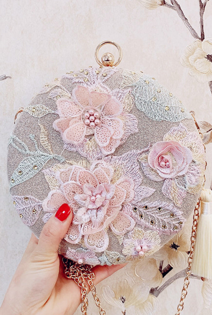 Women Flower Embroidered Hand Holder Clutch Bag
