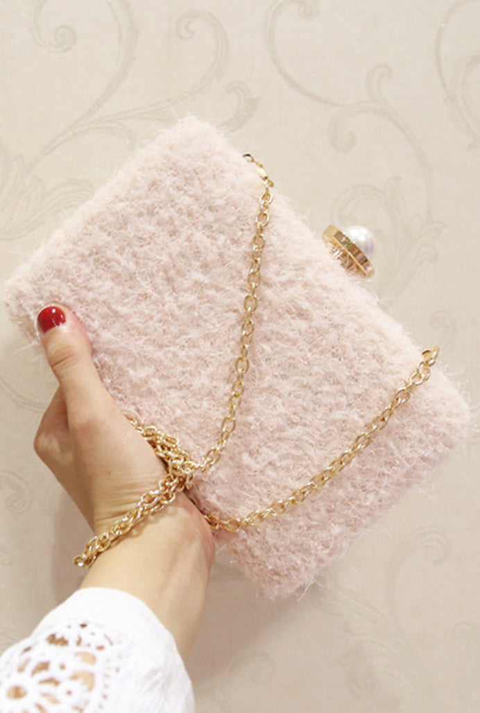 Women Soft Hairy Hook Closure Square Mini Clutch