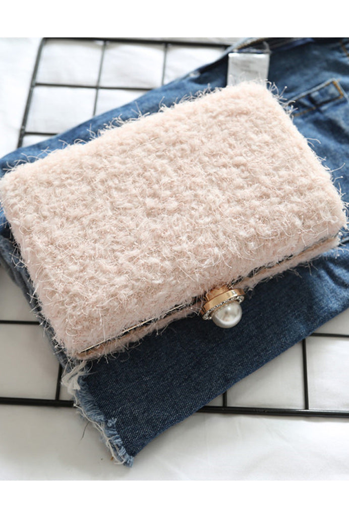 Women Soft Hairy Hook Closure Square Mini Clutch