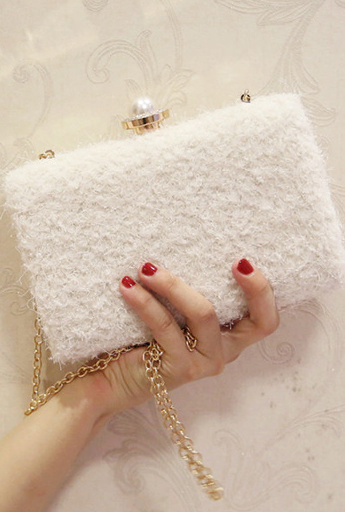 Women Soft Hairy Hook Closure Square Mini Clutch
