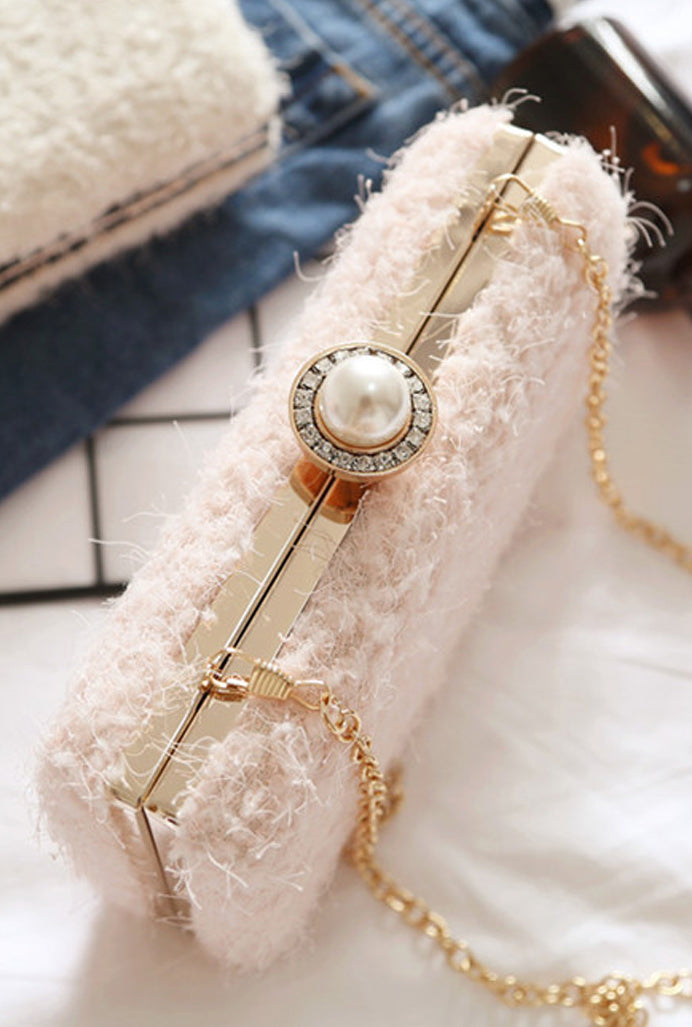 Women Soft Hairy Hook Closure Square Mini Clutch