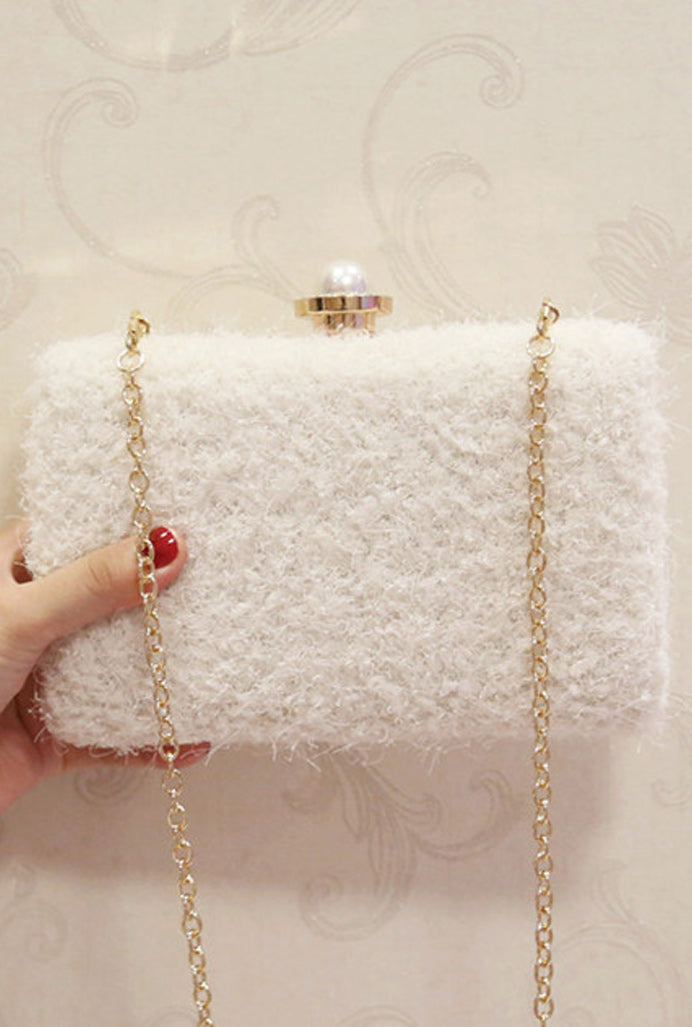 Women Soft Hairy Hook Closure Square Mini Clutch